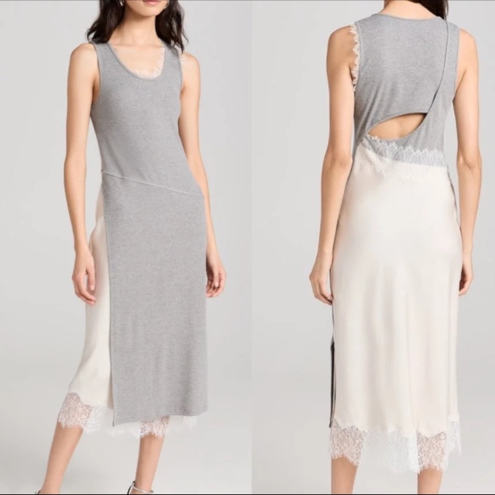 3.1 Phillip Lim Deconstructed Tank Midi Dress Lace Trim Grey Small NWT